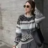 Fornecimento Direto da Fábrica Suéter Jacquard Retrô Gola Redonda Feminino Outono Inverno Nova Moda Malha Grossa Solta Camada Base