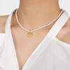 Collar de acero de titanio con lazo y costura de perlas de Superior Sense Home, chapado en oro de 18 quilates, estilo nicho, cadena de clavícula de acero inoxidable