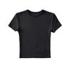 Verano 2023 Nuevo Top de Manga Corta para Mujer con Escote Pequeño, Cintura Alta, Ombligo Descubierto, Manga Corta, Tejido Acanalado, Corte Ajustado, Camiseta Elástica