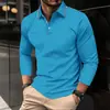 Camisa polo de manga larga para hombre, color liso, estampada en 3D, estilo business casual, con cuello, transpirable, europea y americana, nueva, para cruzar fronteras