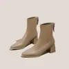 Novas Botas de Couro de Cano Curto Outono/Inverno para o Trabalho Couro Macio Salto Alto Botas de Salto Grosso Bico Fino Zíper Traseiro Botas Martin Botas Curtas Femininas