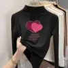 Ropa interior base de forro polar con cuello alto medio para niña para primavera, otoño e invierno, top cálido de manga larga con dibujos animados para niños
