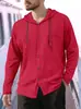 Camisa casual esportiva de manga longa com capuz, cor sólida, respirável, algodão e linho, masculina, europeia e americana, tamanho europeu, comércio exterior
