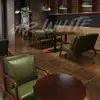Conjunto de Mesa e Cadeiras para Café, Booth de Bar, Loja de Sobremesas e Chá com Leite, Sofá de Restaurante, Área de Descanso, Cadeira Vintage de Couro Oleado