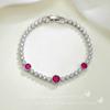 Pulsera de Tenis con Incrustaciones de Diamantes Completos de Rubí Sintético, Rubí, Zirconio Blanco, Lujo Ligero, Alta Gama, Azul Mar, Cristal Afilado con Incrustaciones