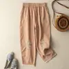 Pantalones Harlan de algodón y lino con bordados y encaje artístico para mujer, hasta el tobillo, holgados e informales, de verano
