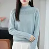 Camiseta de malha justa com gola alta vazada para mulheres, design de uma linha sem costura, blusa plus size para outono e inverno, suéter azul para outono e inverno