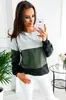 Tiro Real Otoño Europeo y Americano Nuevo Suéter de Punto Casual con Puntadas de Contraste Cuello Redondo Manga Larga Top Holgado Mujer