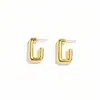 Brincos Lisos em Formato de U com Argola C, Simples e Sofisticados, Brincos Ultraleves, Cor Dourada Ouro 14K que Preserva a Cor, Fábrica de Origem Medida