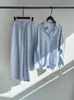 Aliexpress Moda Transfronteriza Tallas Grandes Traje de Camisa Holgada para Mujer de Manga Larga Retro Primavera Pantalones de Nueve Puntos de Cintura Alta Conjunto de Dos Piezas