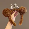 Color Marrón ~ Diadema de Oso Peluche Diadema con Lazo a Cuadros Estilo Otoño e Invierno Diadema Lavado Facial Reductora de Edad para Niñas
