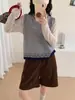 Colete de Tricô Color Block com Gola Redonda, Novo Estilo Outono 2026 para Mulheres, Top Suéter Sem Mangas Camada Estilo College Soltinho