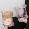 2026 Estilo Ins Transfronterizo Vaso de Vidrio con Lazo Rosa de Alto Valor Taza para Café Té con Leche para Uso en Casa Creativo Estética Femenina Vaso para Bebidas Frías
