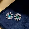 Brinco de Tarraxa Flor de Cristal Azul com Haste de Prata e Zircônia Gota d'Água Estilo Princesa Luxuoso Brincos de Toque Leve de Alta Qualidade Acessórios para Orelhas para Mulheres