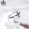 Anillo abierto de plata de ley S925 con incrustaciones de cruz negra, ajustable, SCR447, 2020