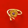 Accesorios transfronterizos: pendientes, anillos y collar de oro vietnamita en arena, conjunto de tres piezas, collar de flores de latón chapado en oro, joyería de oro de imitación.