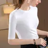 Moda Otoño 2026, Top de Moda, Camiseta de Manga Media para Mujer, Camiseta Básica de Cuello Redondo de Modal, En Stock