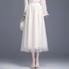 Falda de Malla con Encaje de Lentejuelas para Mujer Otoño/Invierno 2026 Nueva Falda plisada de cintura alta de longitud media Falda de línea A adelgazante y con caída