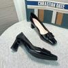 Tacones Altos de Celebridad de Internet para Mujer, Tacones Gruesos, Zapatos de Moda de Punta Cuadrada de Cuero Patentado para Mujer, Nuevo Estilo de Hada 2025