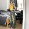 Jeans estilo americano retrô perna larga masculino 2024 nova cintura alta solta design antigo senso high street vibe calças de perna reta