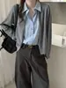 Camisa estilo coreano con diseño de patchwork, aspecto de dos piezas falsas, cárdigan de punto con cuello alto, nueva colección otoño/invierno para mujer, suéter elegante con efecto adelgazante
