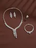Set de borla con hojas florales y circonita, Juego nupcial de cuatro piezas para vestido de boda: collar, pendientes, pulsera y anillo, Conjunto de lujo ligero para vestido de noche