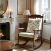 Sofá Silla Mecedora Perezosa Retro Estilo Americano Silla Balcón Sala de Estar Madera Maciza Silla de Ocio para el Hogar Sillón Reclinable
