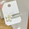 Presilha de Cabelo Laço com Strass para Mulheres Flor Simples Elegante Presilha Lateral Estilo Princesa Coreana Franja Presilha Bico de Pato Acessório de Cabelo Versátil