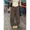 Calça de Trabalho Desconstruída Estilo Retrô Americano em Algodão Puro para Homens e Mulheres, Estilo High Street, Calça de Perna Larga Reta Casual Solta com Pregas