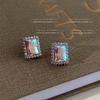 Pendientes de circonita geométrica cuadrada con diseño de nicho, color AB, con diamantes, ligeros, de lujo, combinables, de alta gama, para la industria pesada.