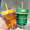 Vaso de agua pequeño y pequeño para niñas, vaso de color alto con tubo de pajita, vaso de plástico transparente portátil y sencillo para estudiantes de verano.