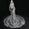 Vestido de novia con cola larga, velo de novia con aplicaciones de encaje, tocado para vestido de novia, velo largo de una capa estilo bosque venta al por mayor