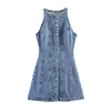 Marca Z Comércio Exterior Gola Redonda Detalhado Mini Jeans Aliexpress Costurado Estilo Americano Sem Mangas Vestido Transfronteiriço Cruzado Zr Za