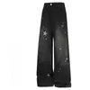 Jeans retro americano com estampa de estrelas para mulheres 2026, outono, corte solto, modelador, moda de rua, calças largas de perna larga com corte curvo
