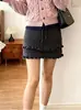 Falda de Punto Lisa con Volantes Estilo Coreano para Mujer, Nueva Falda Corta de Invierno y Otoño de Cintura Alta, Adelgazante, Línea A, de Varios Niveles