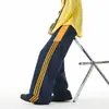 Calça Casual Masculina Outono Moda Estilo Americano Color Block Listrado, Calça Esportiva Versátil College Americano Perna Reta Larga