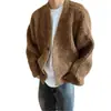 Suéter cárdigan azul retro americano para hombre, casual y acogedor, chaqueta de punto cálida de invierno de corte limpio