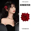 Presilha de Cabelo Vintage Rosa Vermelha para Mulheres, Grande Flor Lateral para Sessões de Fotos, Acessório de Cabelo da Moda de Verão