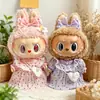 Muñeca de Peluche de Vinilo Labubu de 38 cm Ropa Vestido Rosa de Corazón de Verano Bolso Cruzado Morado de Corazón Conjunto de Vestido de Tul