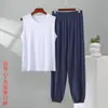 Conjunto casual de chaleco sin mangas y pantalones jogger para hombre, nuevo estilo de verano, conjunto de dos piezas transpirable y holgado para el hogar