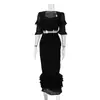 Conjunto Elegante de Saia Longa com Babados e Toque Feminino, Top Fashion de Manga Curta com Decote Quadrado, Conjunto Casual de Duas Peças