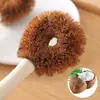 Escova de Pote de Fibra de Coco Natural Cabo de Madeira Antiaderente Óleo Cozinha Escova de Madeira Escova para Lavar Louça Artefato para Lavar Panela Escova de Pote com Cabo Longo