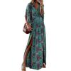 Europeo y Americano Nueva Moda Cuello en V Manga Corta Suelto Bohemio Vacaciones Falda Larga Vestido Floral Estampado