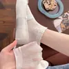 Meias de Primavera e Verão para Mulheres, Meias Curtas Finas com Laço de Seda Vazado, Meias Brancas Respiráveis Estilo Japonês, Meias de Estudante