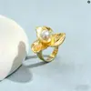 Anel de flor de pérola irregular estilo metal mais vendido transfronteiriço, joia aberta ajustável de alta qualidade atacado
