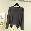 Nueva Camiseta Básica de Modal de Manga Larga para Mujer, Holgada, Talla Grande, Cuello Redondo Medio, Versátil, Casual, Delgada