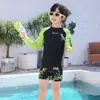 Nabemei 2026 traje de baño de dos piezas con protección solar para niños, traje de surf para niños, mayorista fabricante de trajes de baño