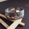 Pulsera Étnica Retro Plata Estilo Europeo y Americano Grabada Abierta Ancha Moda Personalidad Plata Miao Hacer Vieja Joyería Antigua