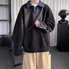 Suéter Camisa Polo de Mezclilla con Costuras Falsas de Dos Piezas Estilo Coreano Cuello en V para Hombre Primavera y Otoño Nuevo Top Casual Holgado de Alta Gama