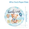 Set de Vajilla Temática de Cumpleaños Oso Azul Globos de Oso de Dibujos Animados Platos y Vasos de Papel para Fiesta de Cumpleaños Infantil Decoración